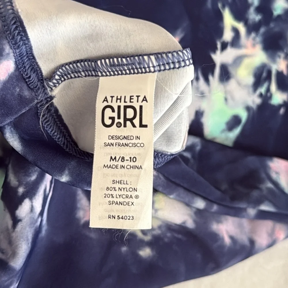 Athleta Girl | Mock Neck Short Sleeve Swim Rashguard Top Aura Tie Dye (M 8-10) - Picture 7 of 14